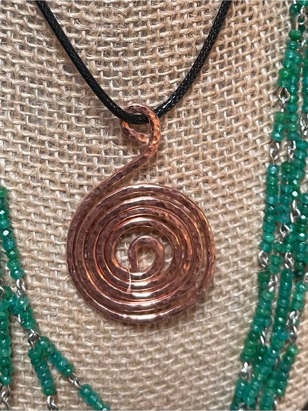 Hammered Copper Spiral Pendant Necklace in Copper Tone